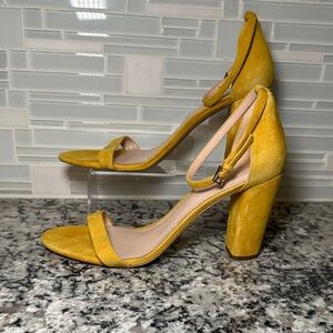 Aldo Jerayclya Mustard Yellow Block Heel Ankle Strap Suede Heels - 11
